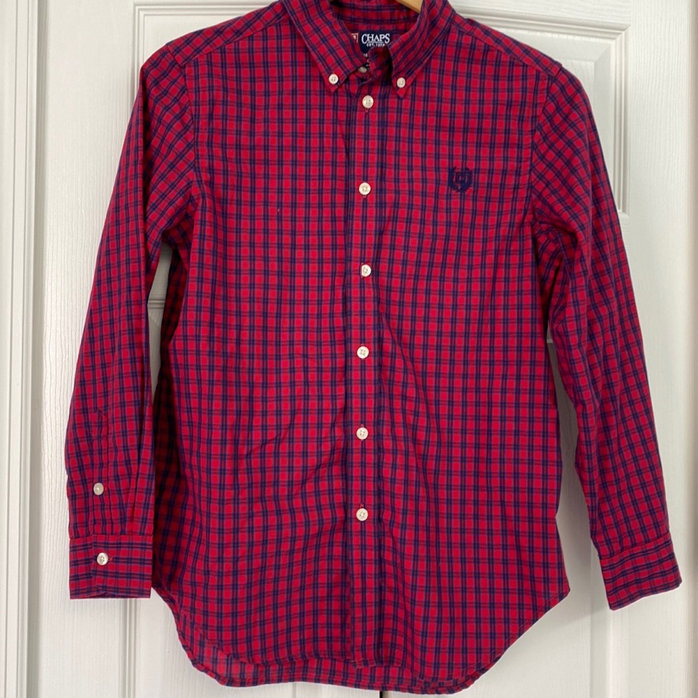 Red and blue plaid button down size 14/16 large
